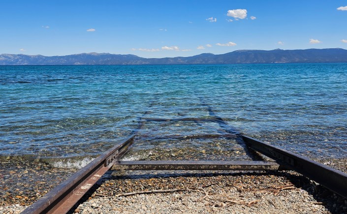 Train tracks into Lake Tahoe